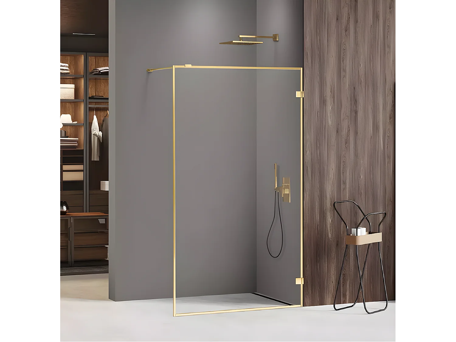 Paroi de douche à l'italienne  60 cm doré avec cadre MIAMI GOLD SHINE