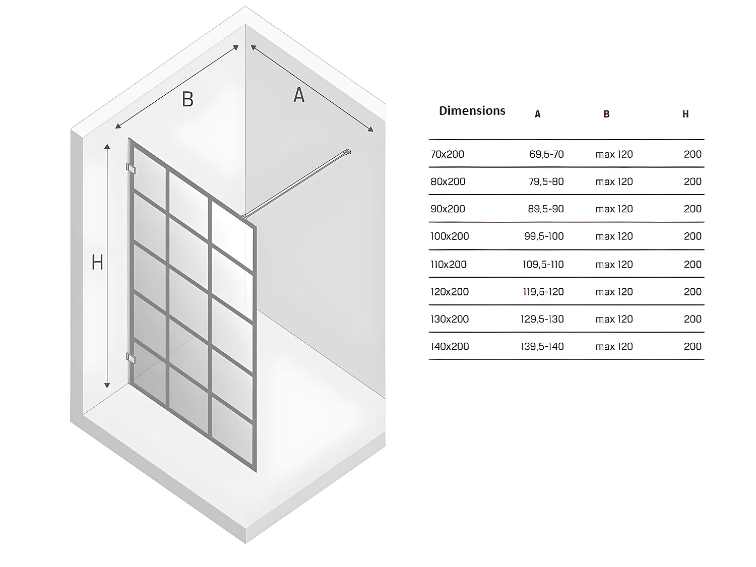 Paroi de douche à l'italienne blanche sérigraphiée  140 cm  SANTORINI WHITE