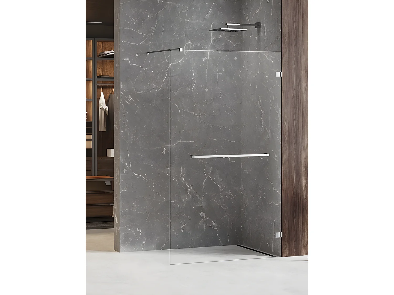 Paroi de douche à l'italienne chrome  avec porte serviette 100 cm  MAJORQUE CHROME