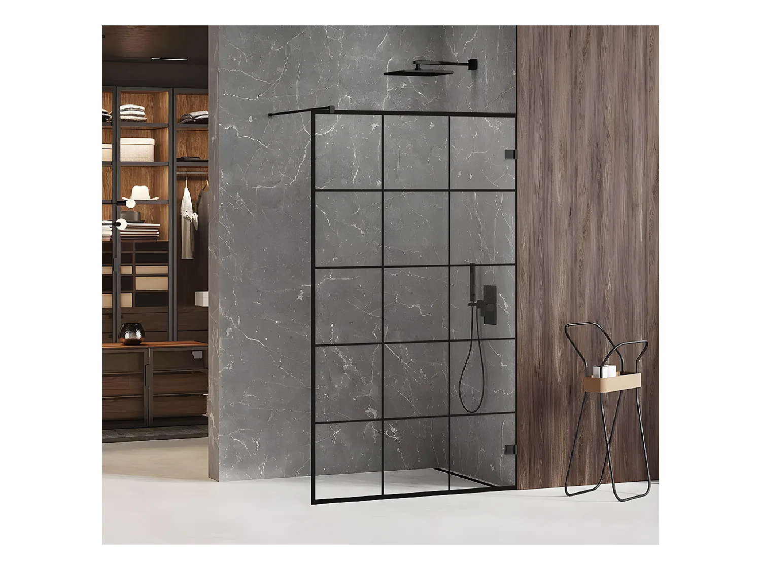 Paroi de douche à l'italienne noire sérigraphiée  90 cm  BORA BORA BLACK