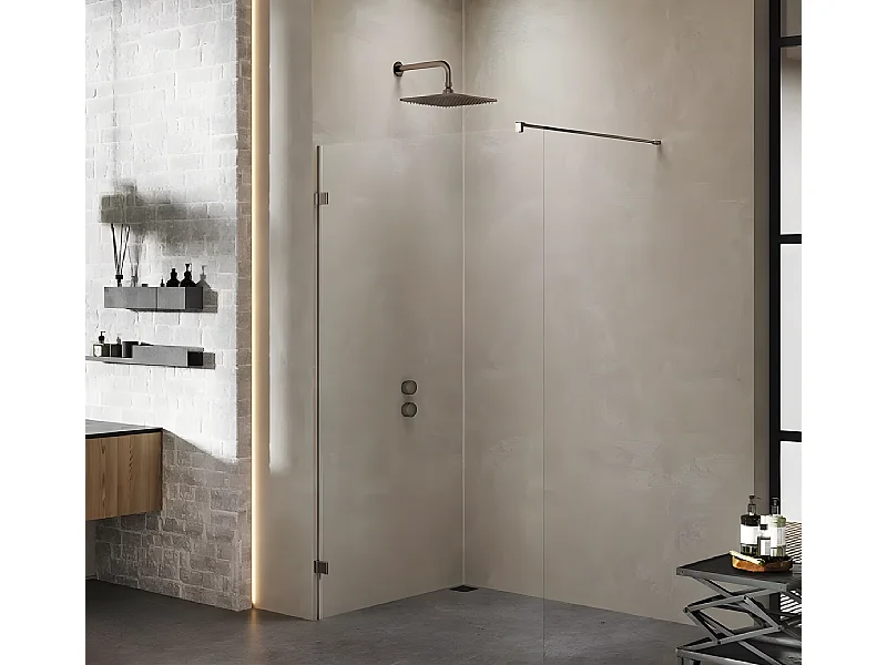 Paroi de douche à l'italienne 80 cm inox  brossé  CARAIBES GUNMETAL BRUSHED