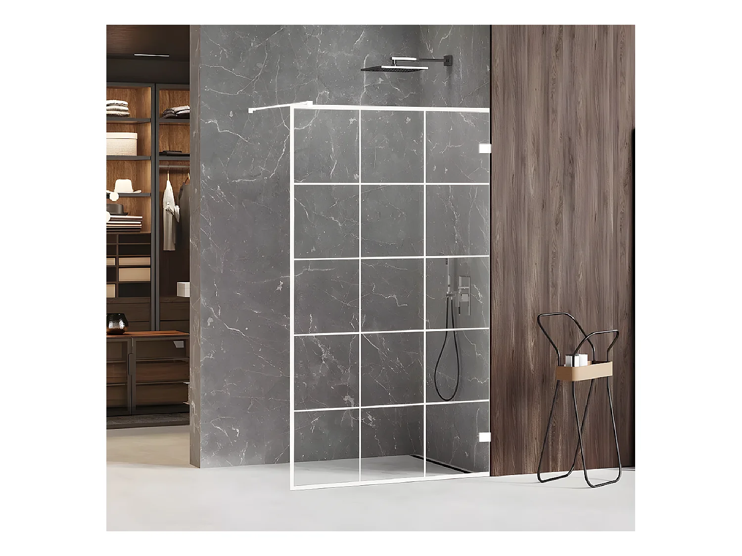 Paroi de douche à l'italienne blanche sérigraphiée  90 cm  SANTORINI WHITE