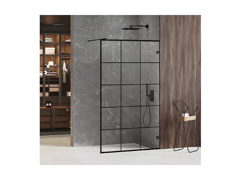 Paroi de douche à l'italienne noire sérigraphiée  120 cm  BORA BORA BLACK