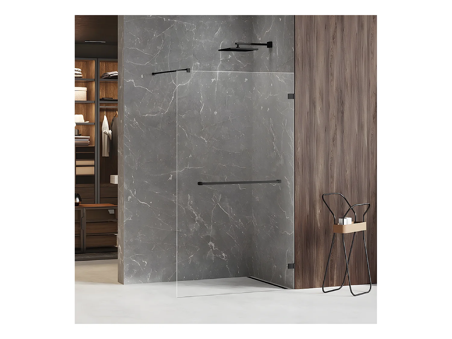 Paroi de douche à l'italienne  noire avec porte serviette   110 cm  BORA BORA BLACK
