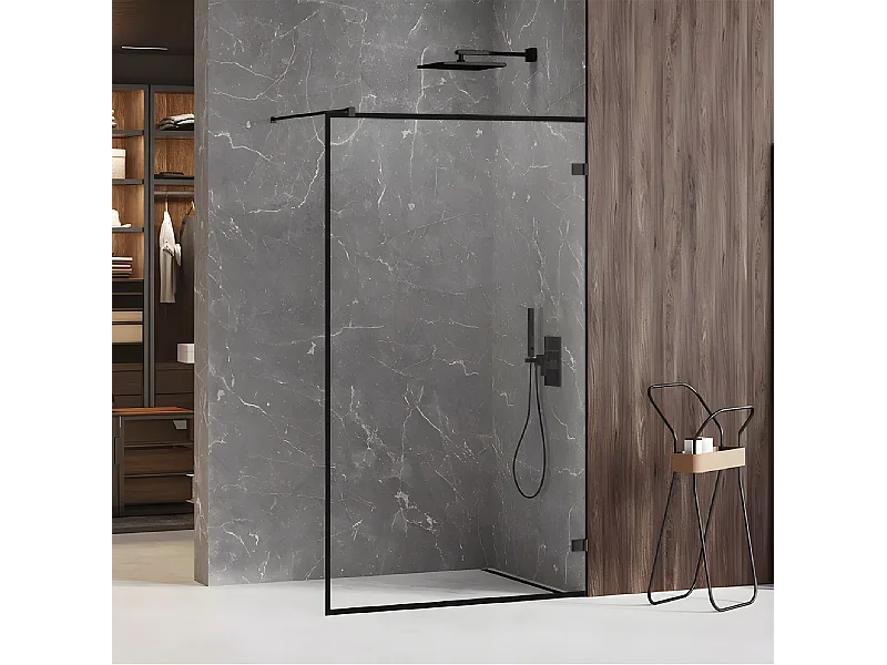 Paroi de douche à l'italienne noire avec cadre   140 cm  BORA BORA BLACK