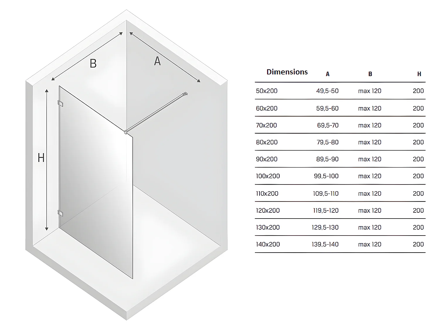Paroi de douche à l'italienne noire avec cadre   60 cm  BORA BORA BLACK