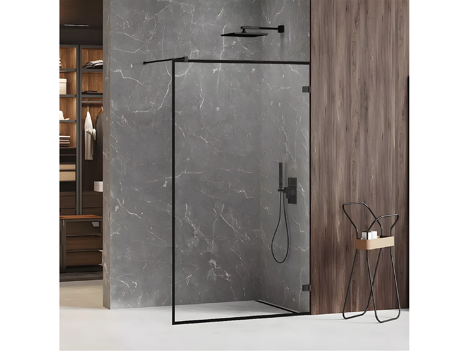 Paroi de douche à l'italienne noire avec cadre   130 cm  BORA BORA BLACK