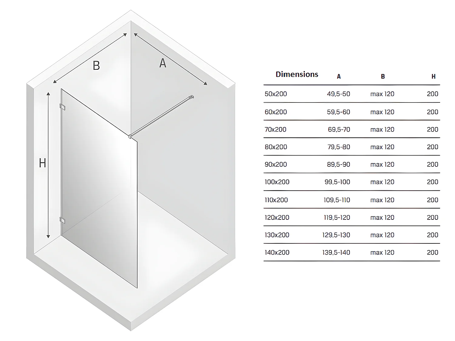 Paroi de douche à l'italienne noire avec cadre   130 cm  BORA BORA BLACK