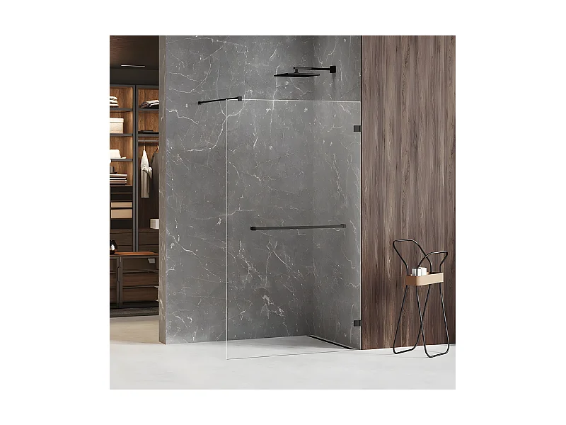 Paroi de douche à l'italienne  noire avec porte serviette   80 cm  BORA BORA BLACK