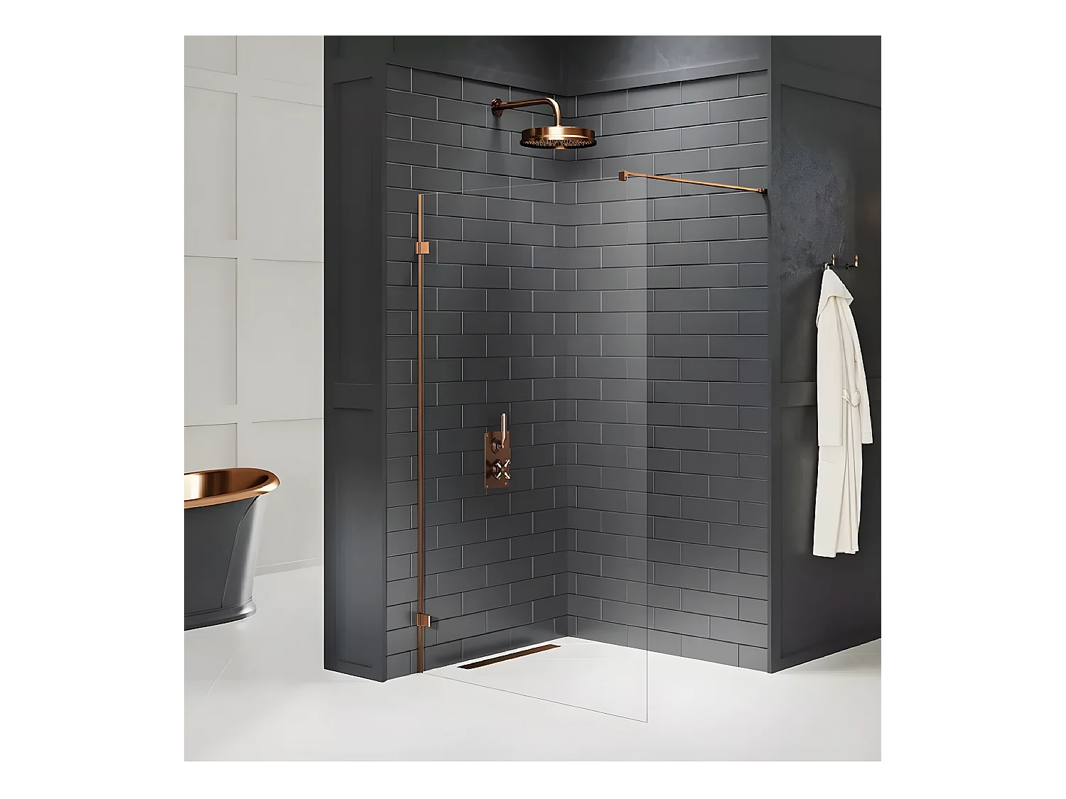 Paroi de douche à l'italienne 160 cm cuivre brossé  TAHITI COPPER BRUSHED