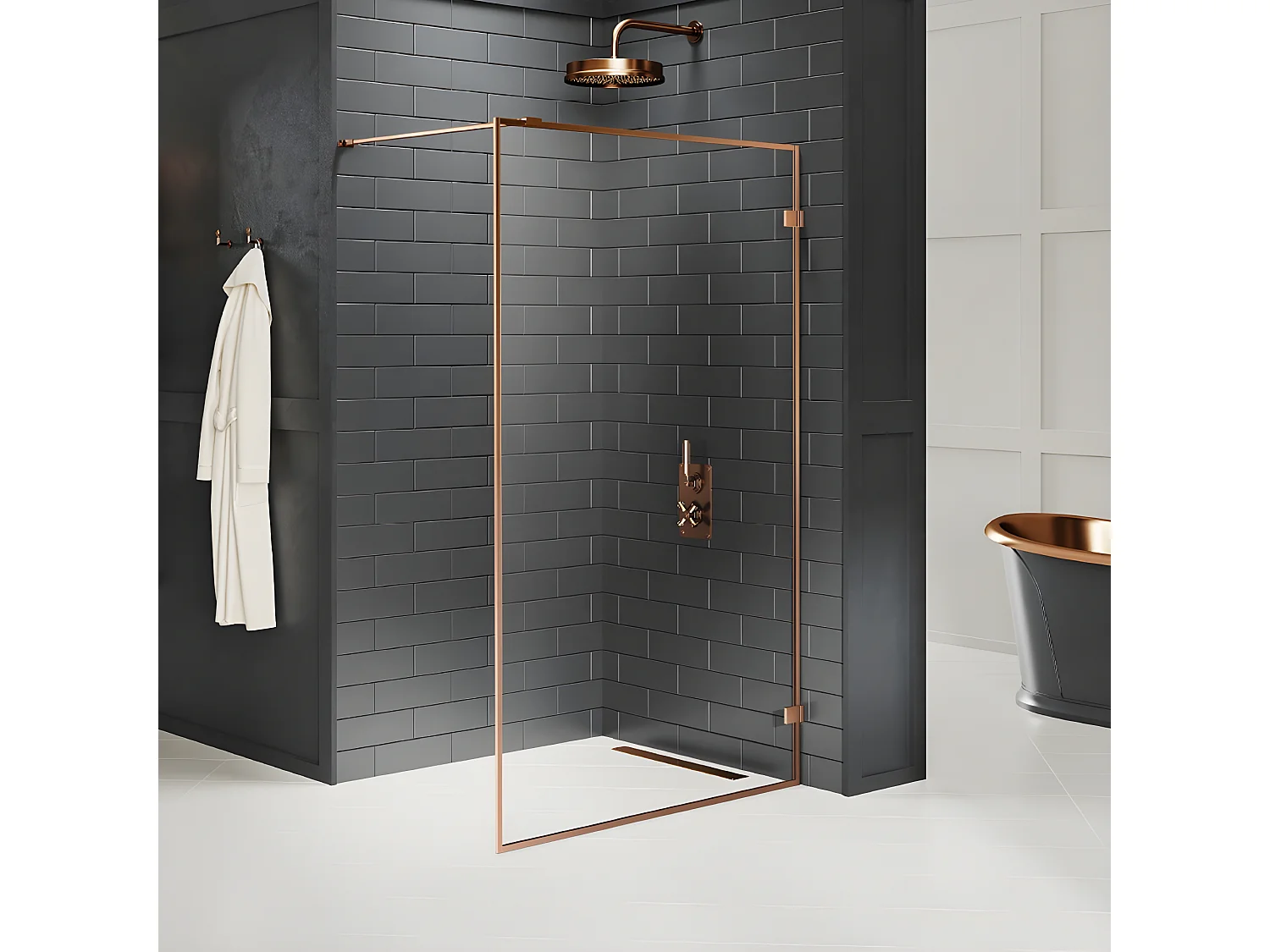 Paroi de douche à l'italienne 130 cm cuivre brossé avec cadre  TAHITI COPPER BRUSHED