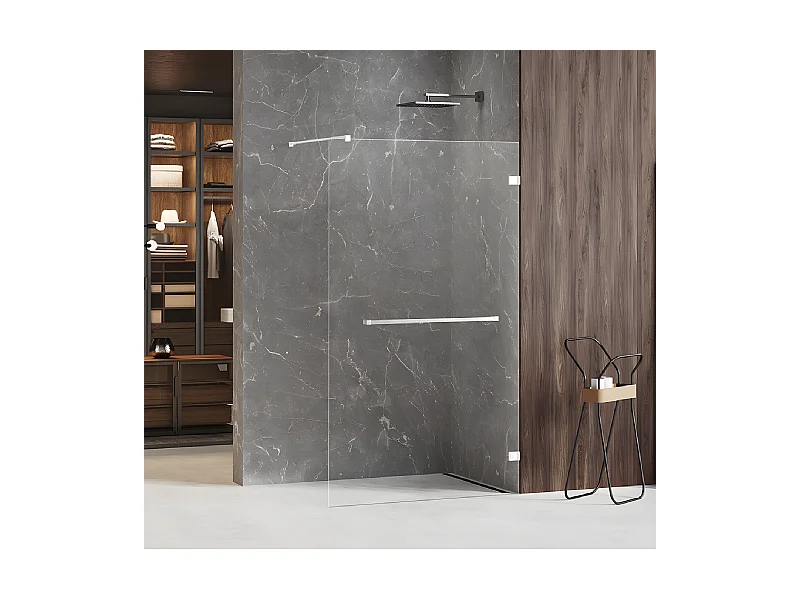 Paroi de douche à l'italienne blanche avec porte serviette   100 cm  SANTORINI WHITE