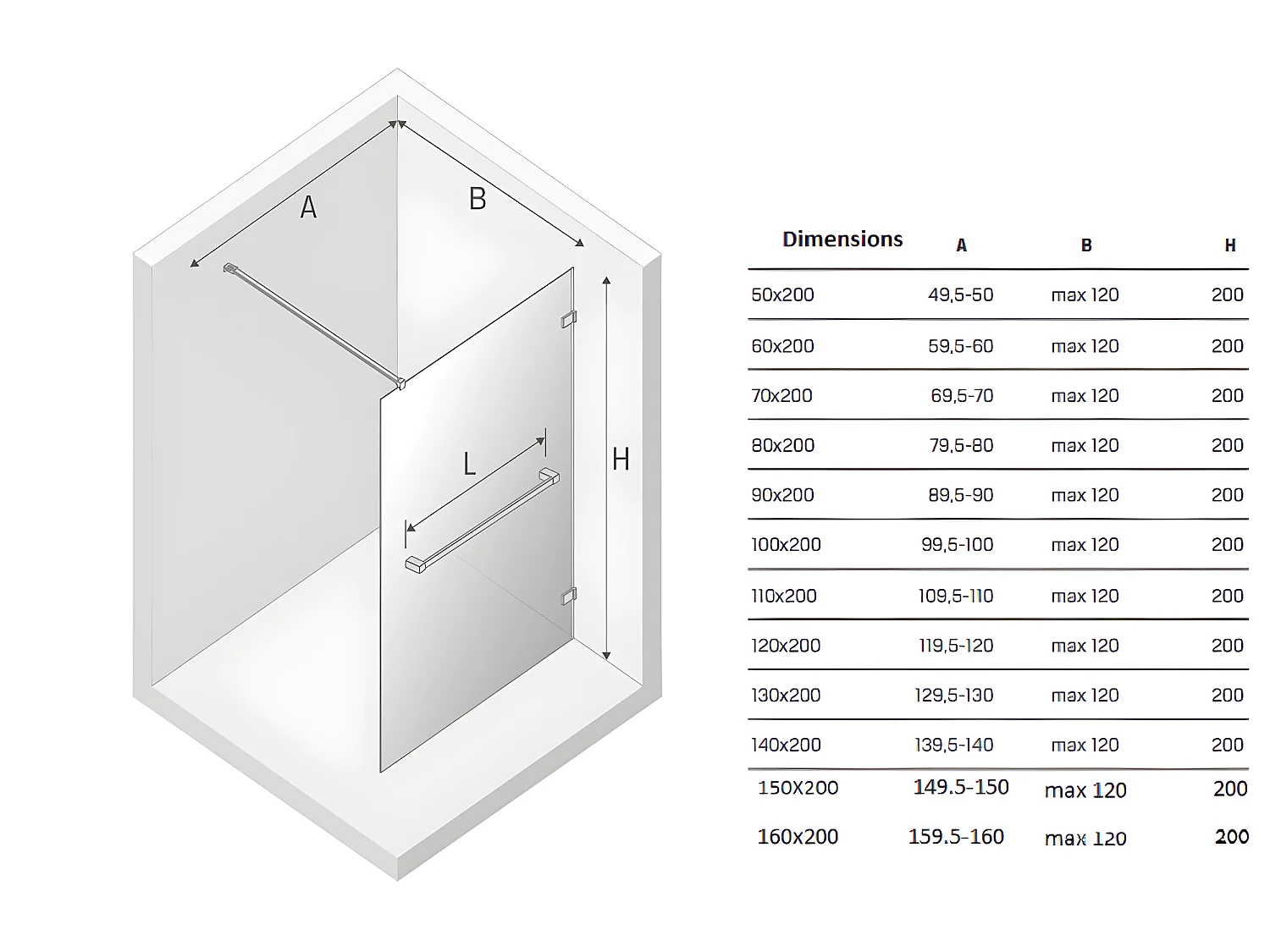 Paroi de douche à l'italienne chrome  avec porte serviette 110 cm  MAJORQUE CHROME
