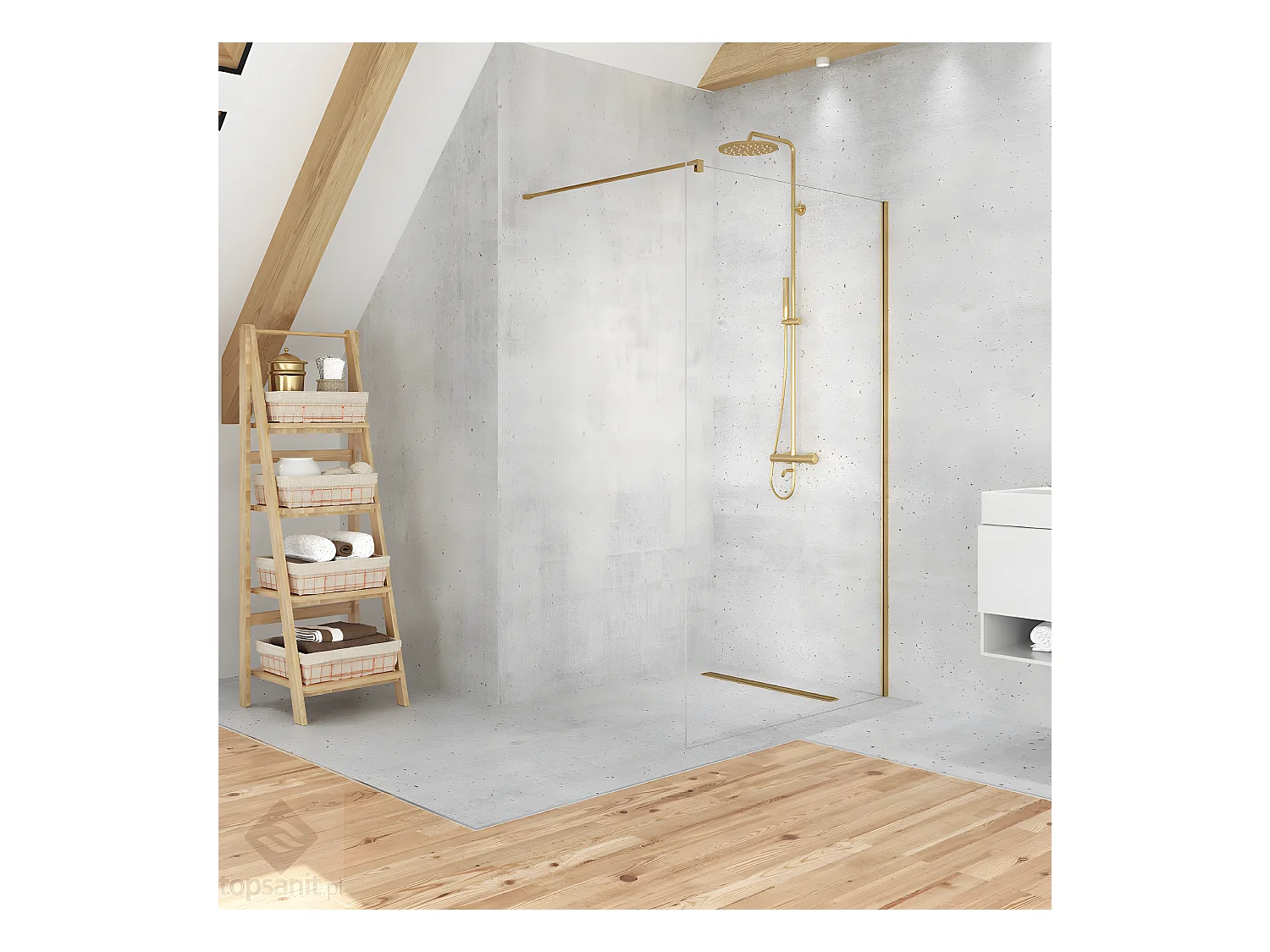 Paroi de douche à l'italienne 100 cm doré brossé  BALI GOLD BRUSHED
