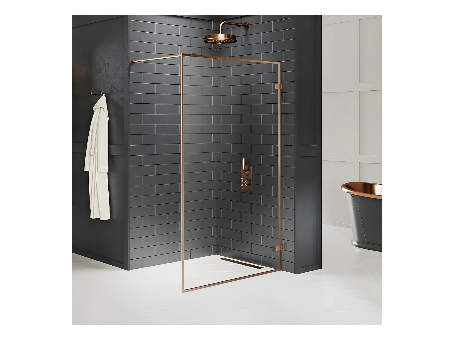Paroi de douche à l'italienne 50 cm cuivre brossé avec cadre  TAHITI COPPER BRUSHED