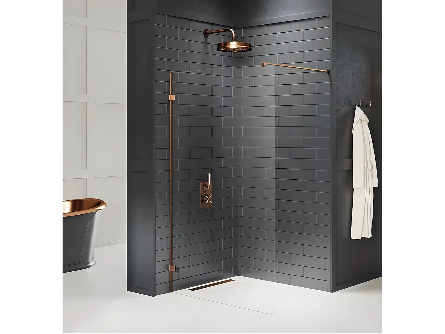 Paroi de douche à l'italienne  70 cm cuivre brossé  TAHITI COPPER BRUSHED