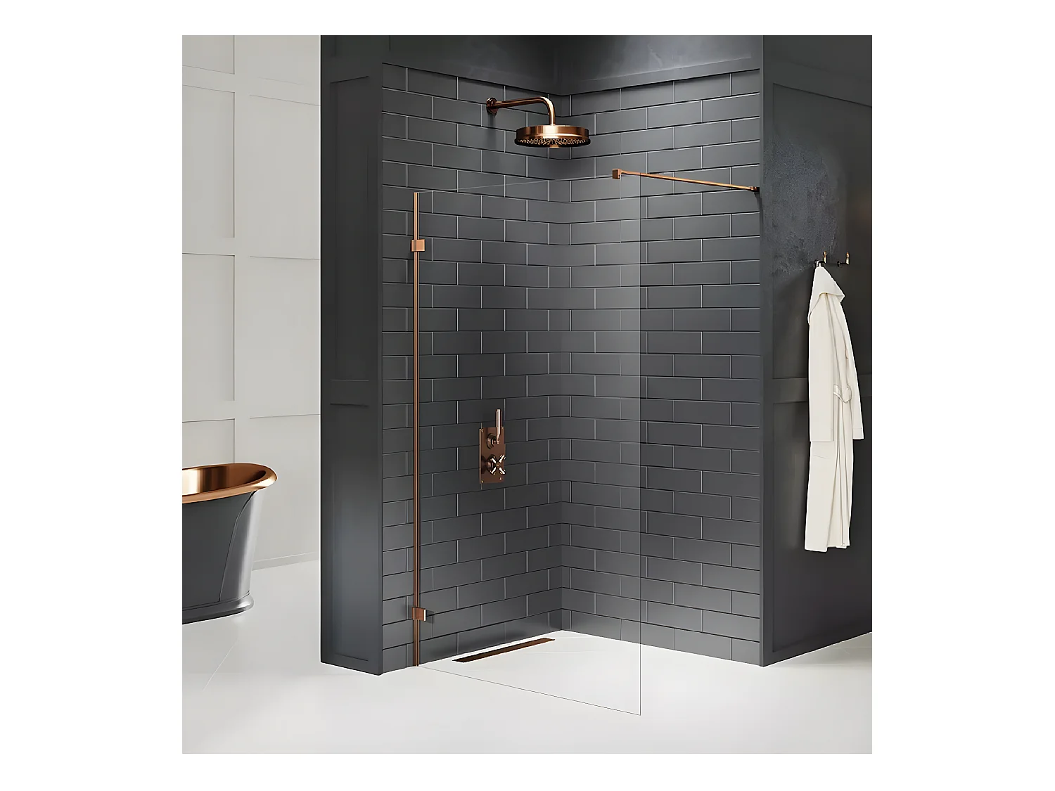 Paroi de douche à l'italienne  140 cm cuivre brossé  TAHITI COPPER BRUSHED