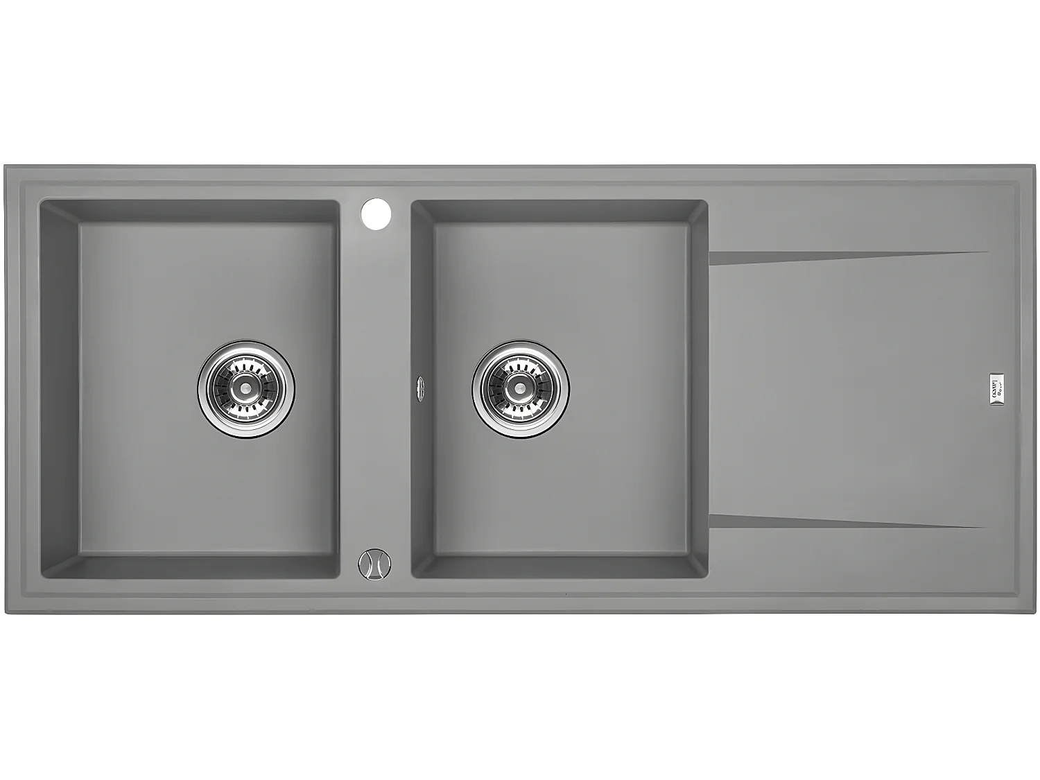 Evier de cuisine en granit gris - MEGALO - 50 x 116 cm, 2 bacs avec égouttoir