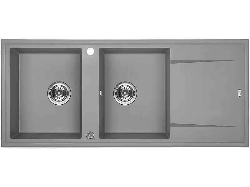 Evier de cuisine en granit gris - MEGALO - 50 x 116 cm, 2 bacs avec égouttoir