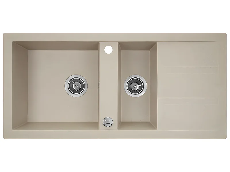 Evier de cuisine en granit beige - BARBADOS - 48 x 100 cm, 1.5 bac avec égouttoire