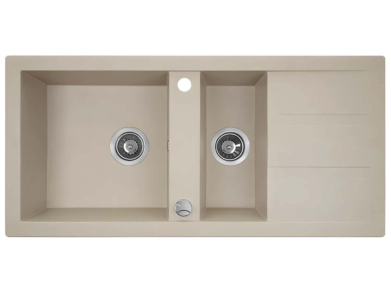 Evier de cuisine en granit beige - BARBADOS - 48 x 100 cm, 1.5 bac avec égouttoire