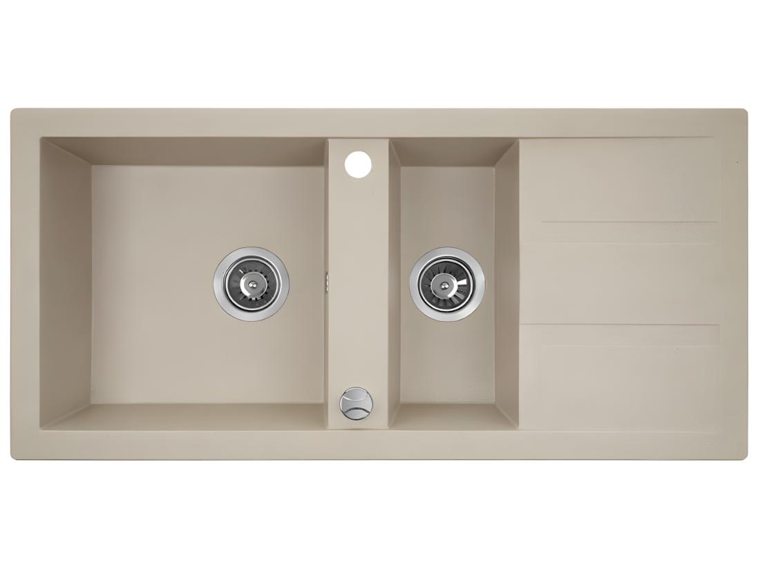vente unique Evier de cuisine en granit beige - BARBADOS - 48 x 100 cm 1.5 bac avec égouttoire