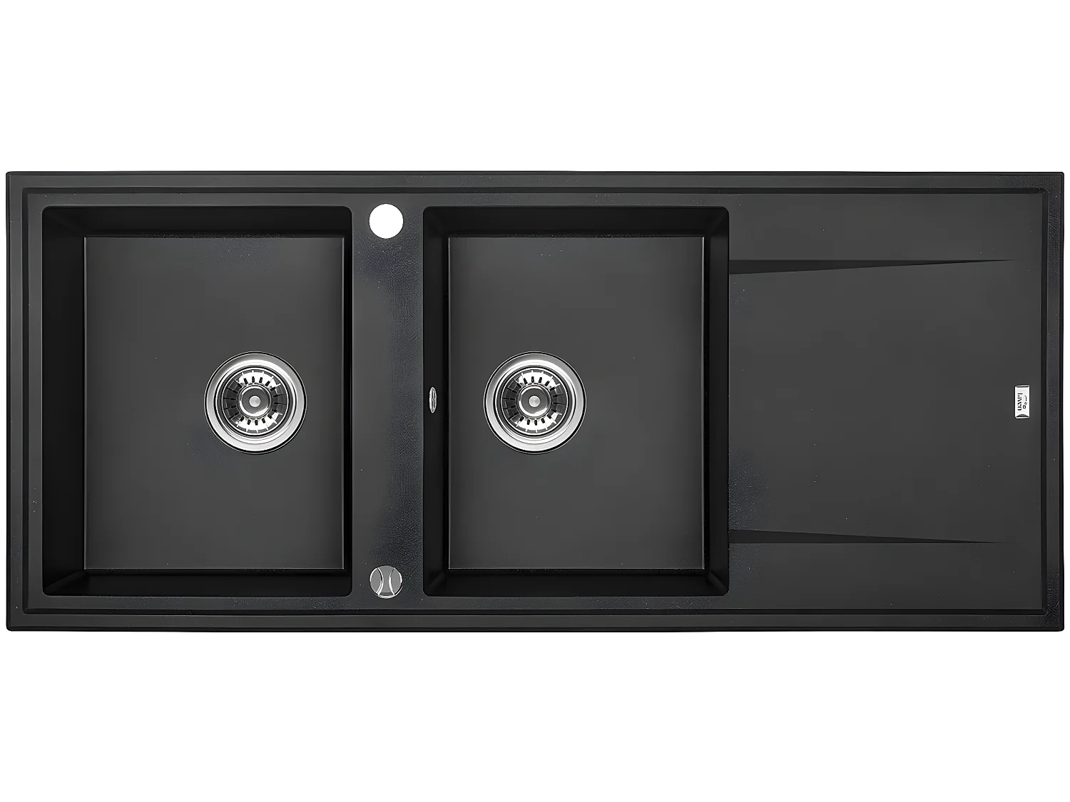 Evier de cuisine en granit noir - MEGALO - 50 x 116 cm, 2 bacs avec égouttoir