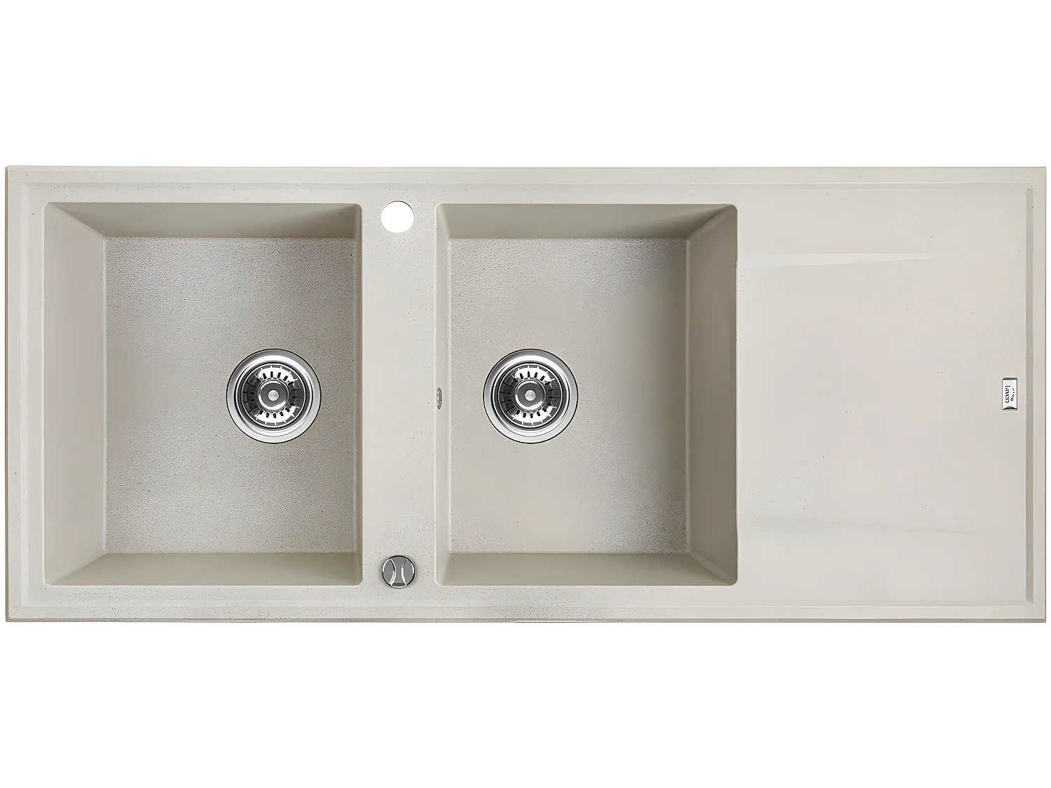 Evier de cuisine en granit beige - MEGALO - 50 x 116 cm, 2 bacs avec égouttoir