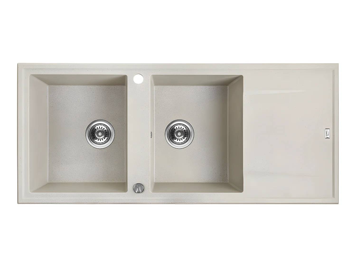 Evier de cuisine en granit beige - MEGALO - 50 x 116 cm, 2 bacs avec égouttoir