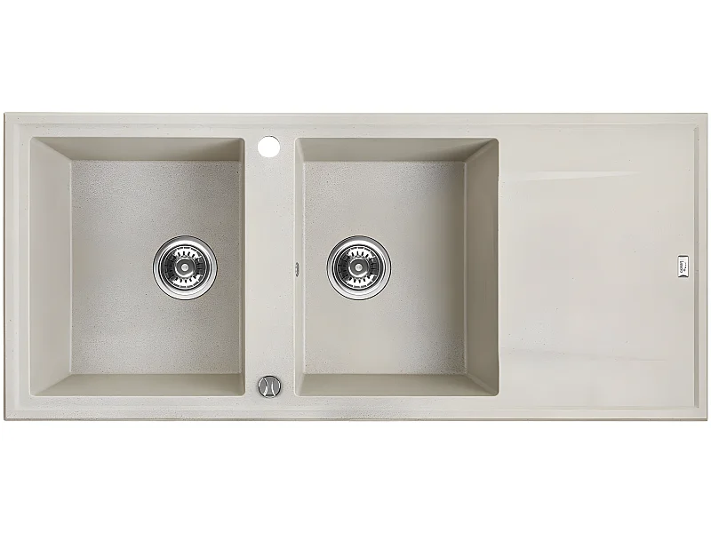Evier de cuisine en granit beige - MEGALO - 50 x 116 cm, 2 bacs avec égouttoir