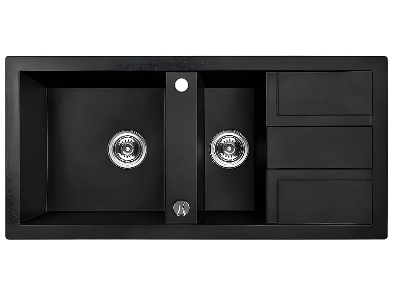 Evier de cuisine en granit noir - BARBADOS - 48 x 100 cm, 1.5 bac avec égouttoire