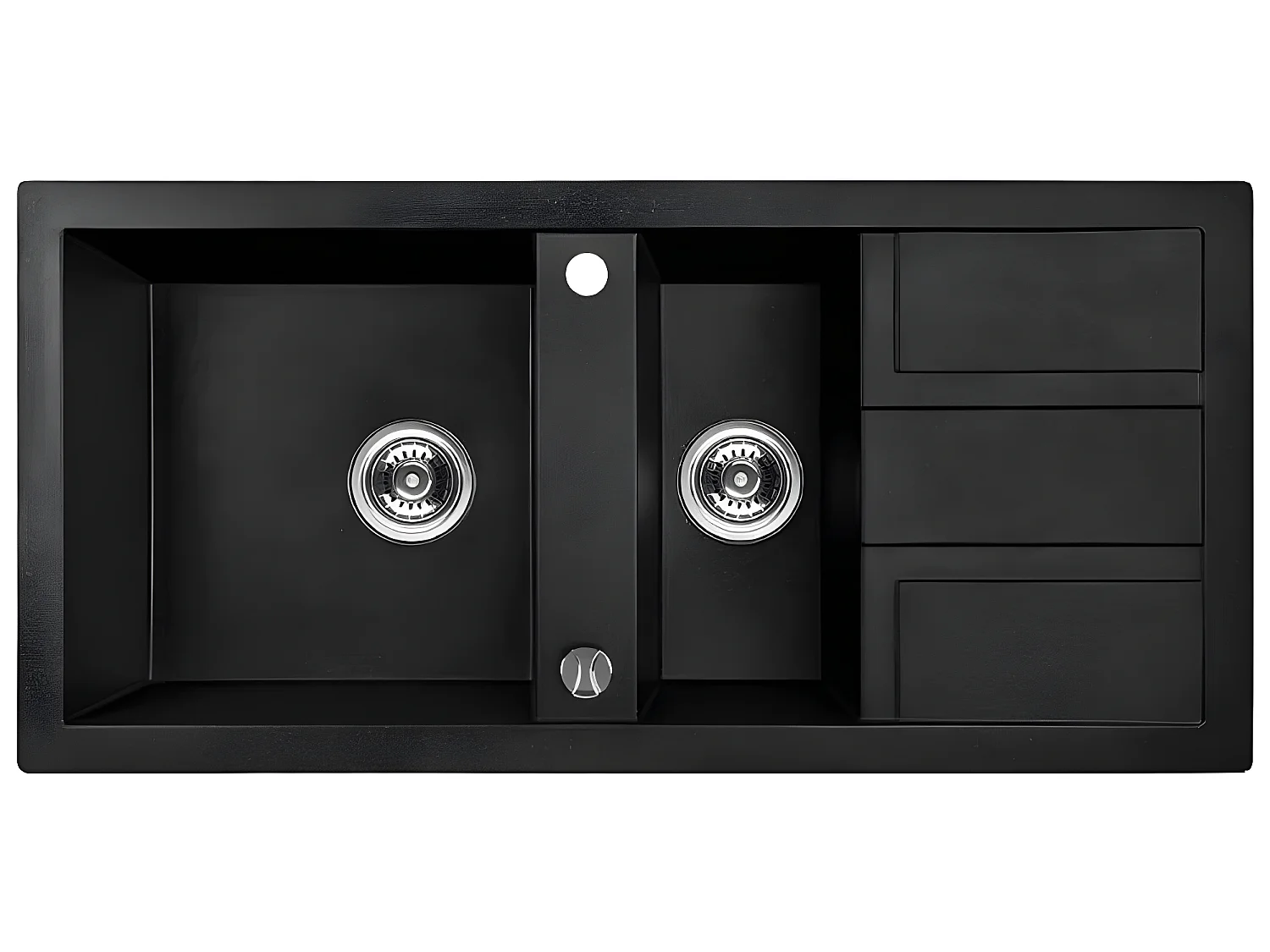 Evier de cuisine en granit noir - BARBADOS - 48 x 100 cm, 1.5 bac avec égouttoire