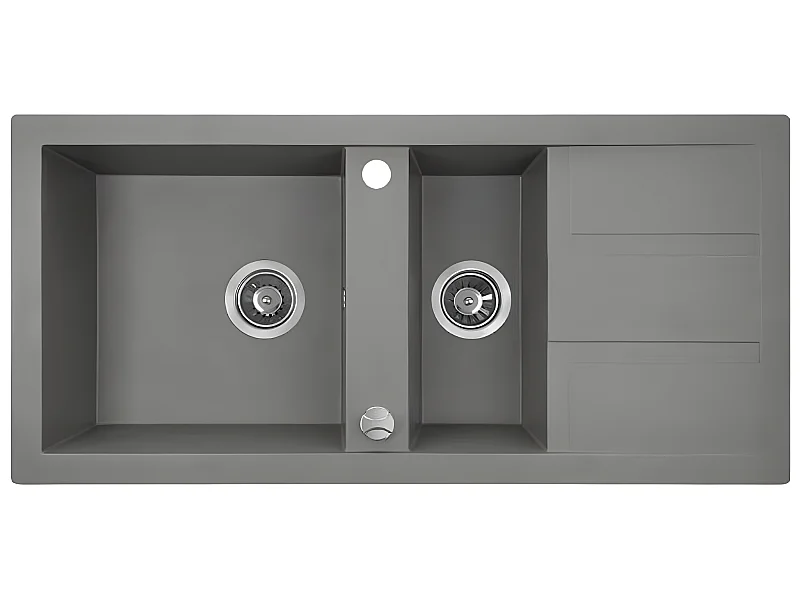 Evier de cuisine en granit gris - BARBADOS - 48 x 100 cm, 1.5 bac avec égouttoire