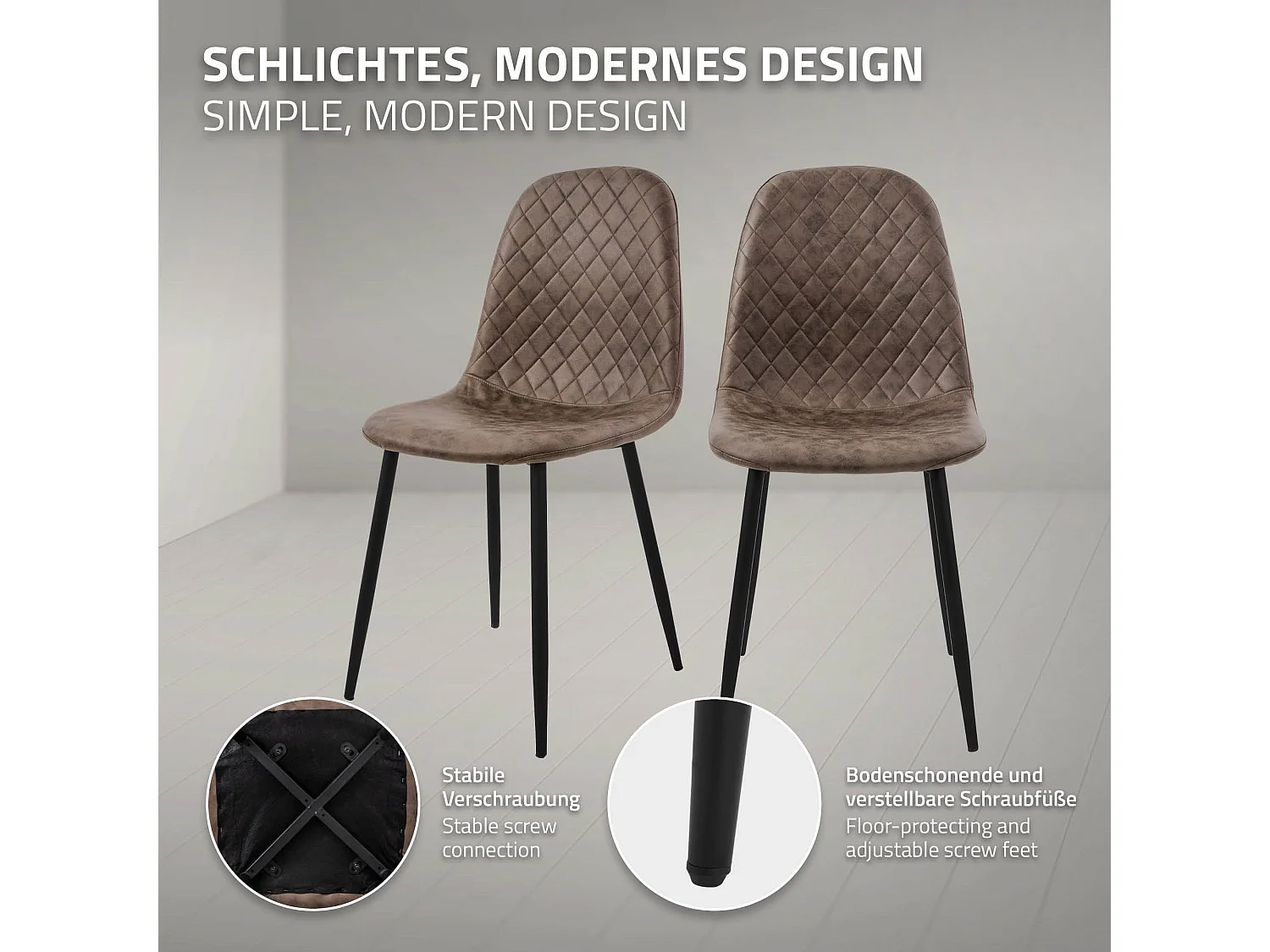 ML-Design Silla de comedor marrón tapizado piel sintética con respaldo y patas de metal sillón de diseño moderno para mesa de salón