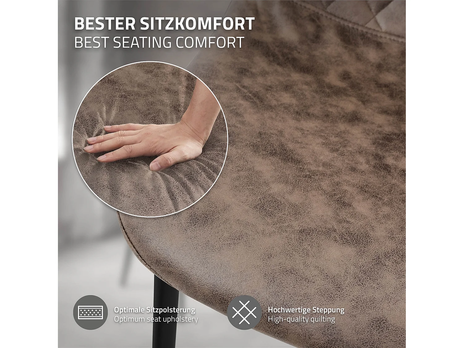 ML-Design Silla de comedor marrón tapizado piel sintética con respaldo y patas de metal sillón de diseño moderno para mesa de salón
