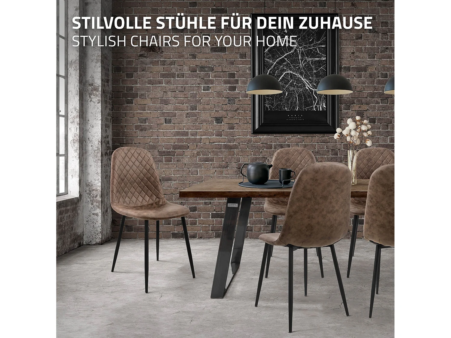 ML-Design Silla de comedor marrón tapizado piel sintética con respaldo y patas de metal sillón de diseño moderno para mesa de salón