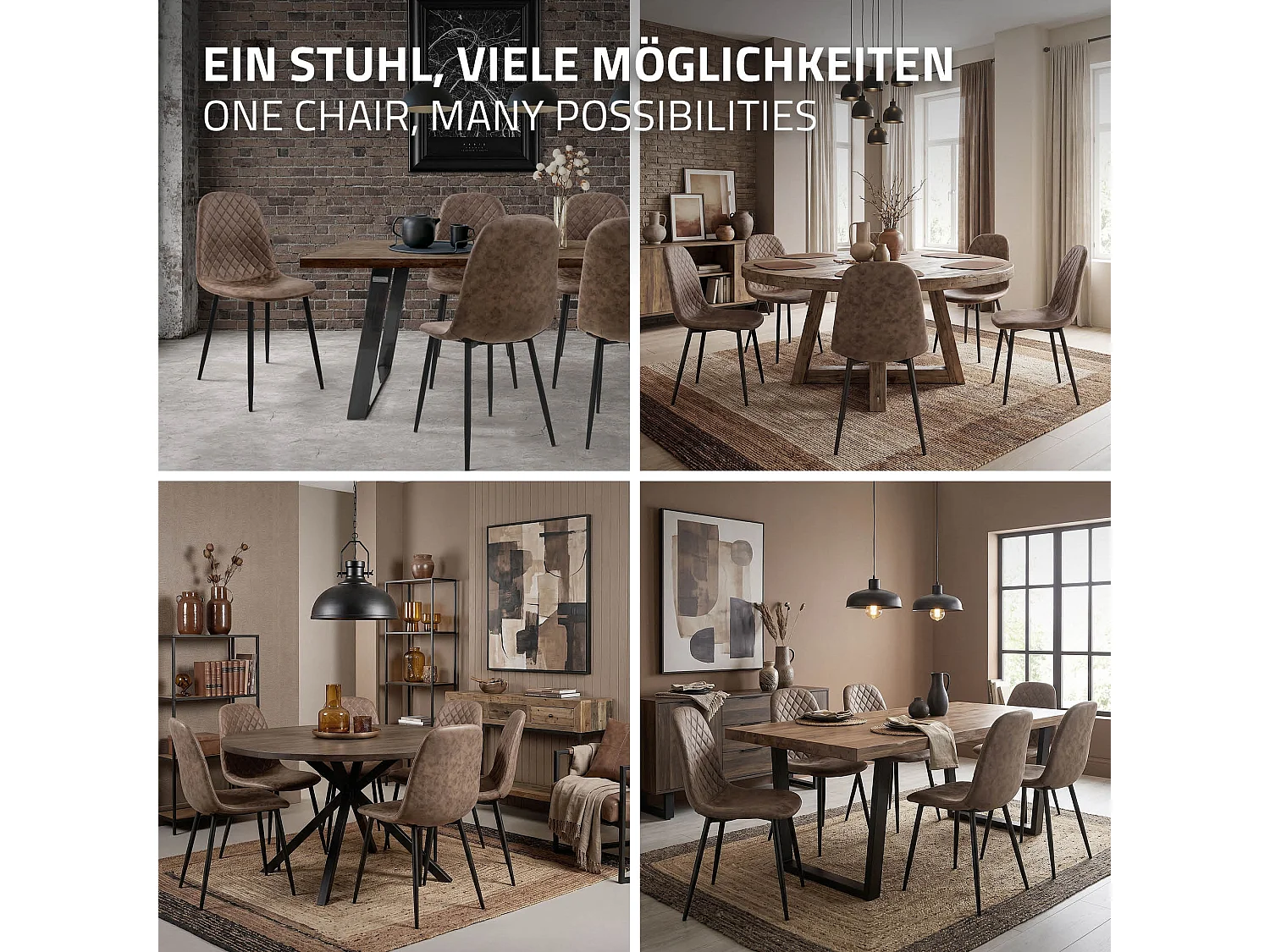 ML-Design Silla de comedor marrón tapizado piel sintética con respaldo y patas de metal sillón de diseño moderno para mesa de salón