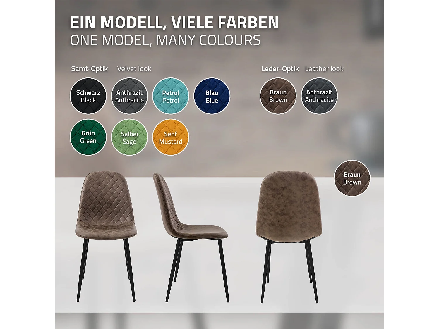ML-Design Silla de comedor marrón tapizado piel sintética con respaldo y patas de metal sillón de diseño moderno para mesa de salón