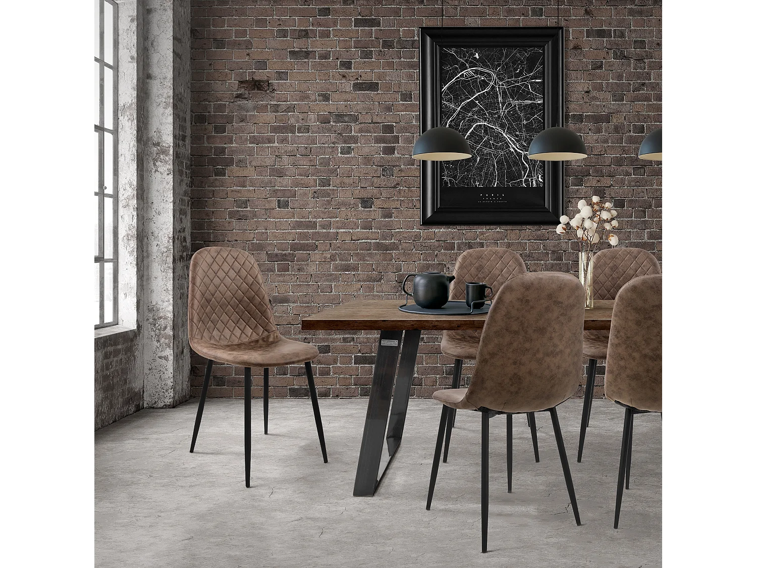 ML-Design Silla de comedor marrón tapizado piel sintética con respaldo y patas de metal sillón de diseño moderno para mesa de salón