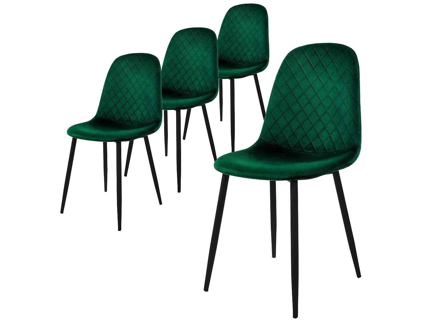 Juego de 4 sillas de comedor tapizadas en terciopelo verde oscuro con patas de metal incl. material de montaje ML-Design