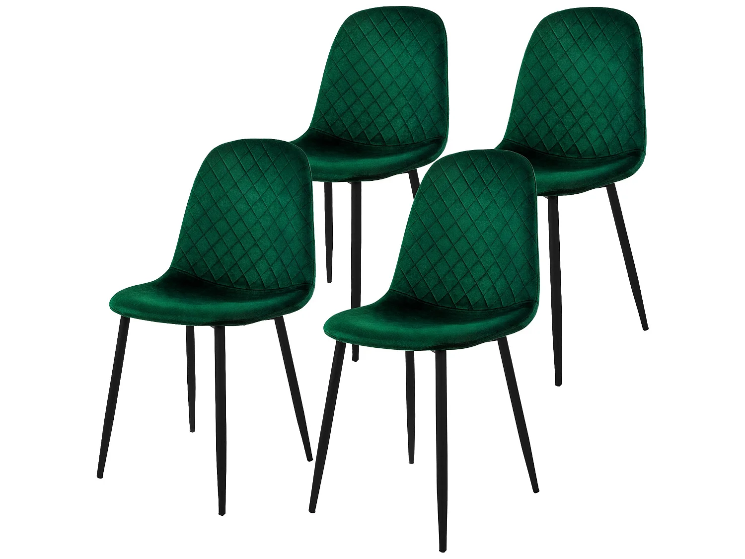Juego de 4 sillas de comedor tapizadas en terciopelo verde oscuro con patas de metal incl. material de montaje ML-Design