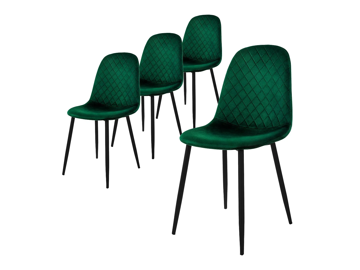 Chaise de salle à manger, set de 4, vert foncé, revêtement velours, pieds en métal, matériel de montage inclus ML-Design