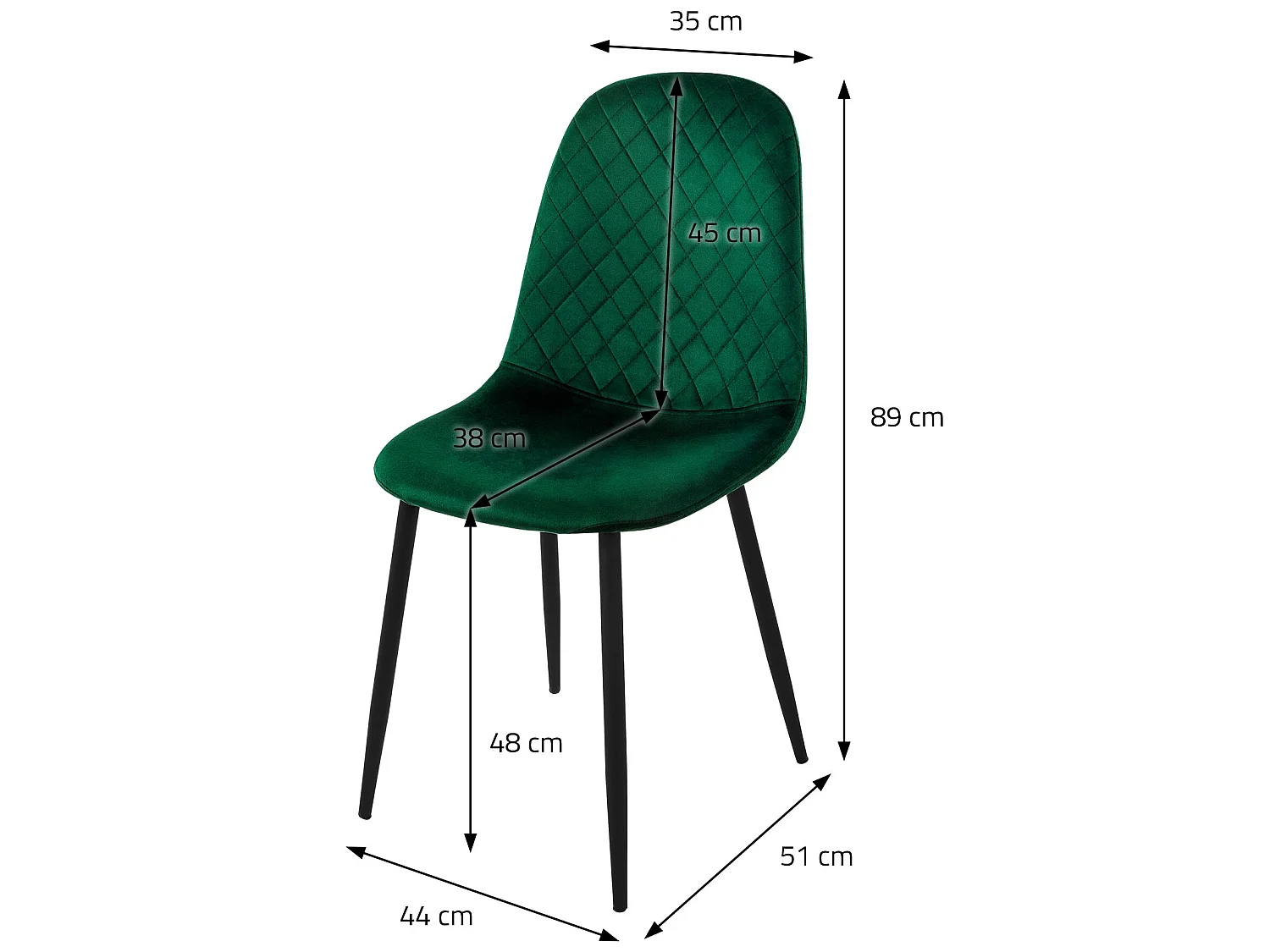 Set di 4 sedie da pranzo in velluto verde scuro con gambe in metallo incl. materiale di montaggio ML-Design