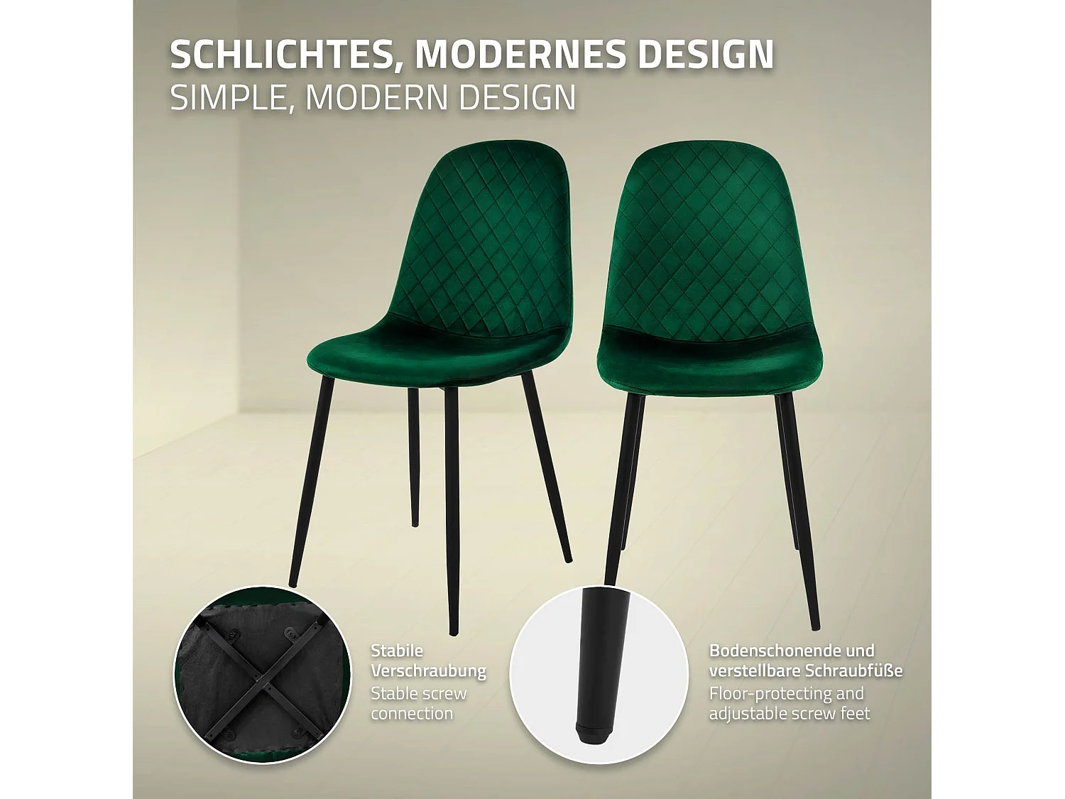 ML-Design 4x Sillas de comedor verde oscuro tapizado piel sintética con respaldo y patas de metal sillón de diseño moderno para mesa de salón