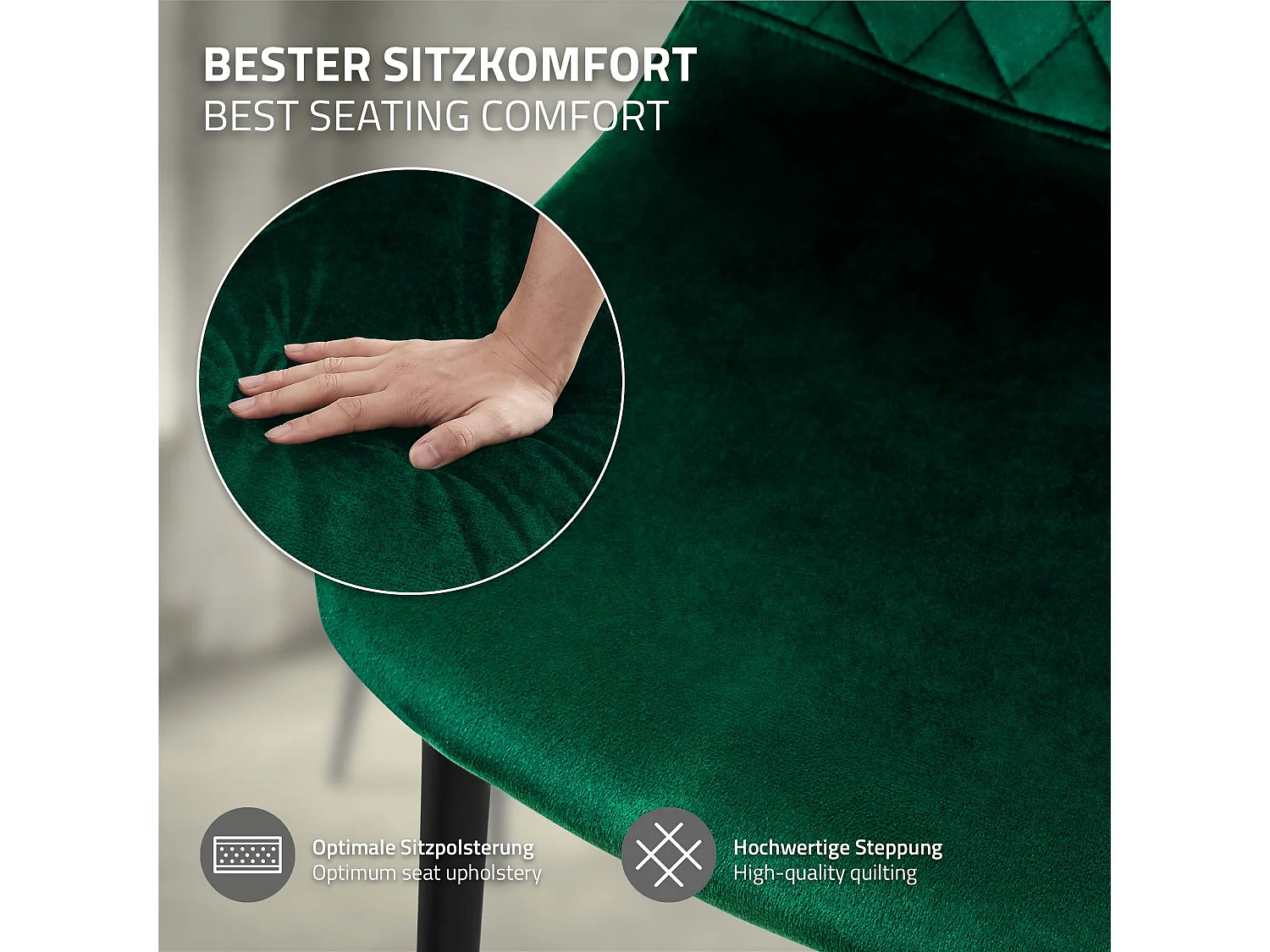 ML-Design 4x Sillas de comedor verde oscuro tapizado piel sintética con respaldo y patas de metal sillón de diseño moderno para mesa de salón