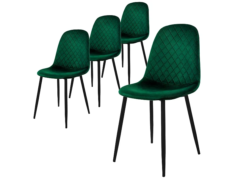 Chaise de salle à manger, set de 4, vert foncé, revêtement velours, pieds en métal, matériel de montage inclus ML-Design