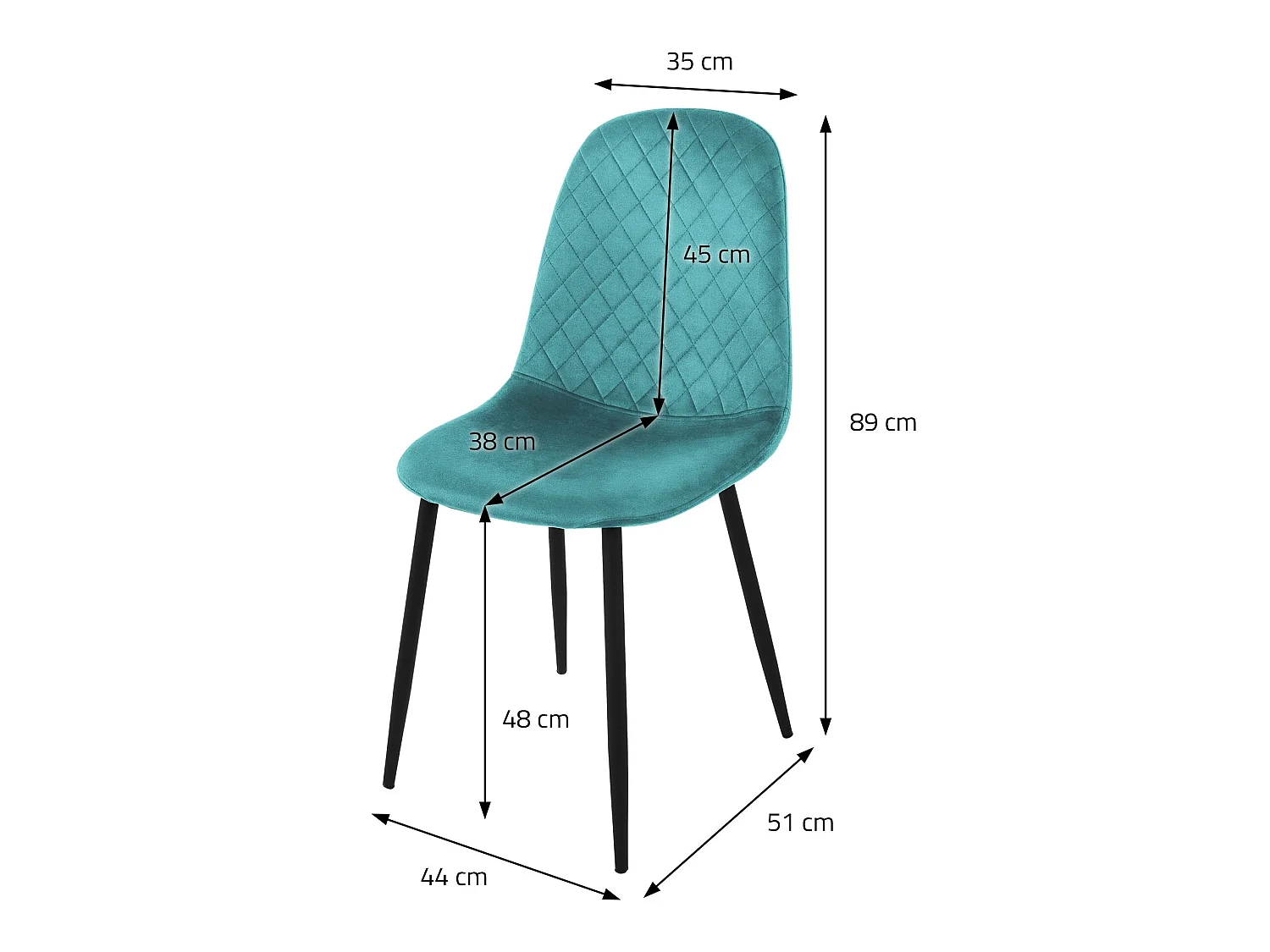 Juego de 4 sillas de comedor de terciopelo color petróleo con patas de metal incl. material de montaje ML-Design