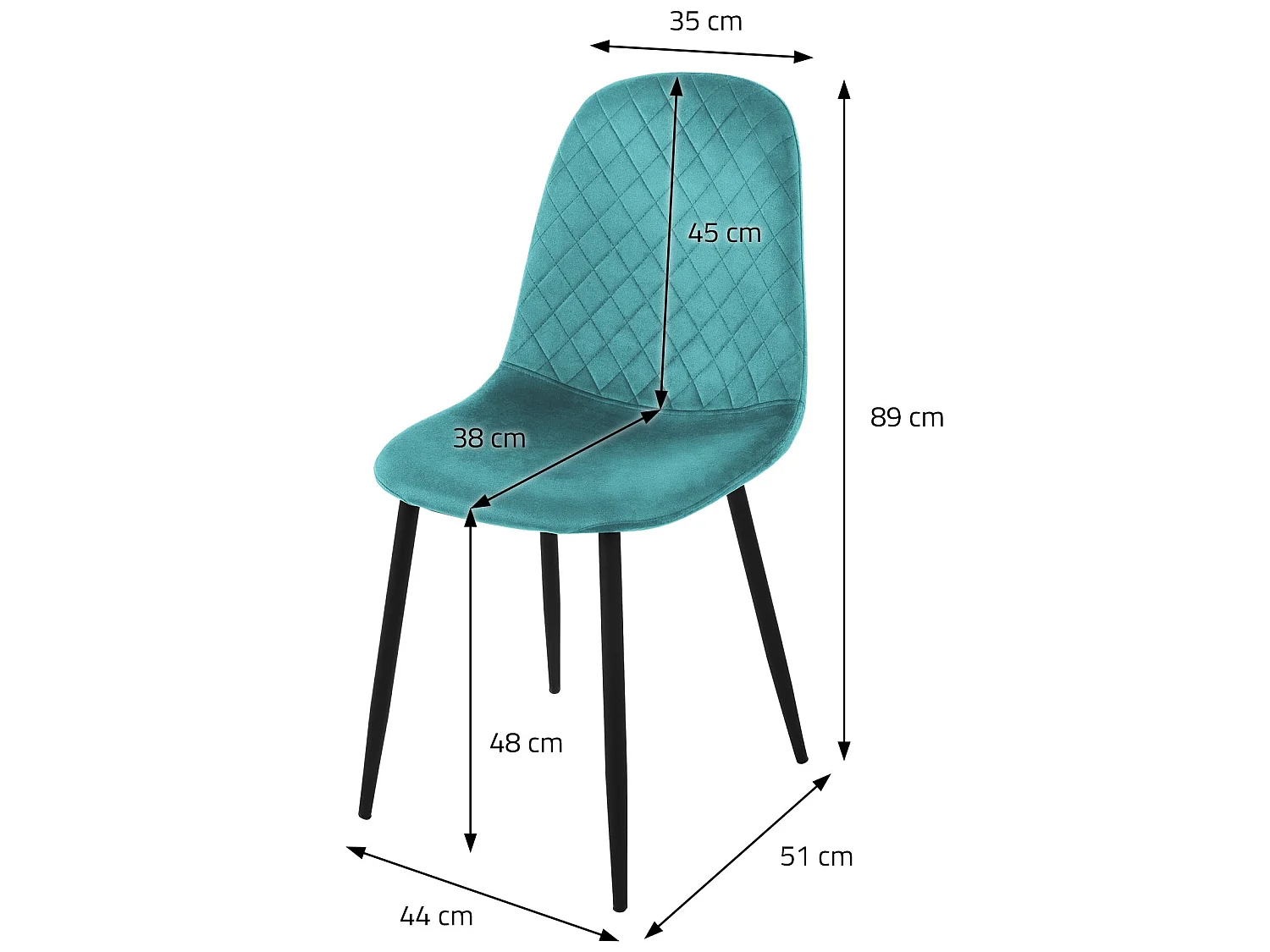 Chaise de salle à manger set de 4 velours pétrole avec pieds en métal, matériel de montage inclus ML-Design