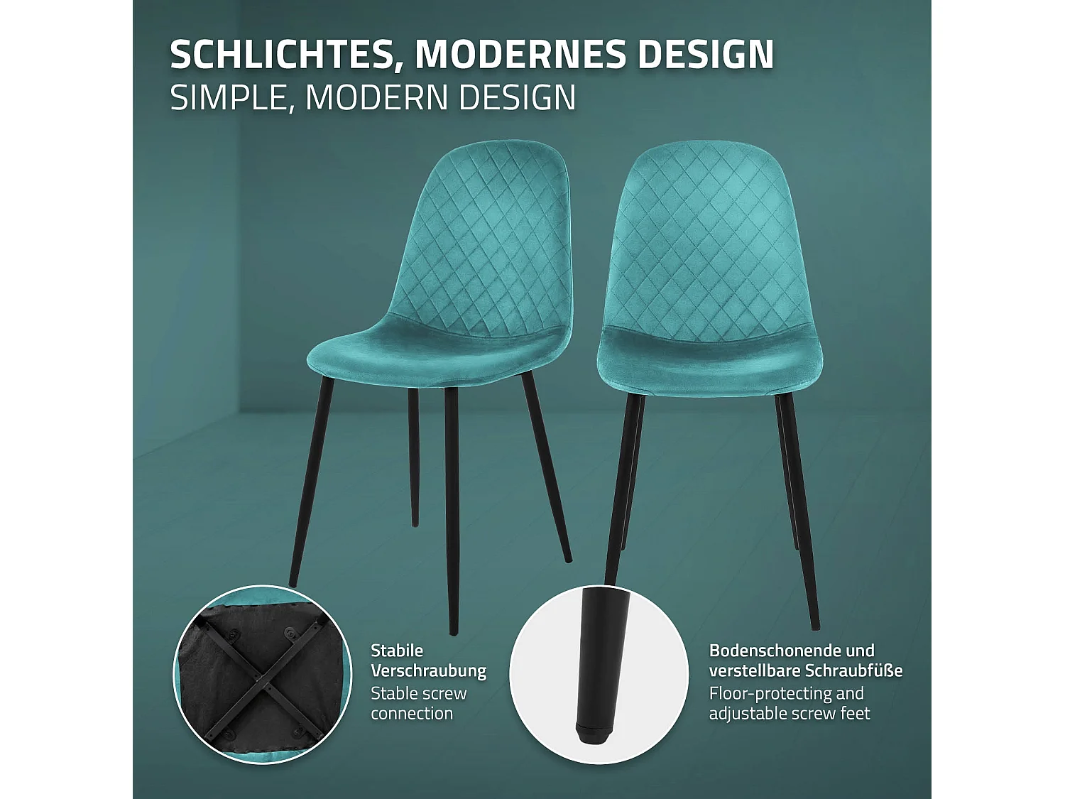 ML-Design 6x Sillas de comedor turquesa tapizado piel sintética con respaldo y patas de metal sillón de diseño moderno para mesa de salón