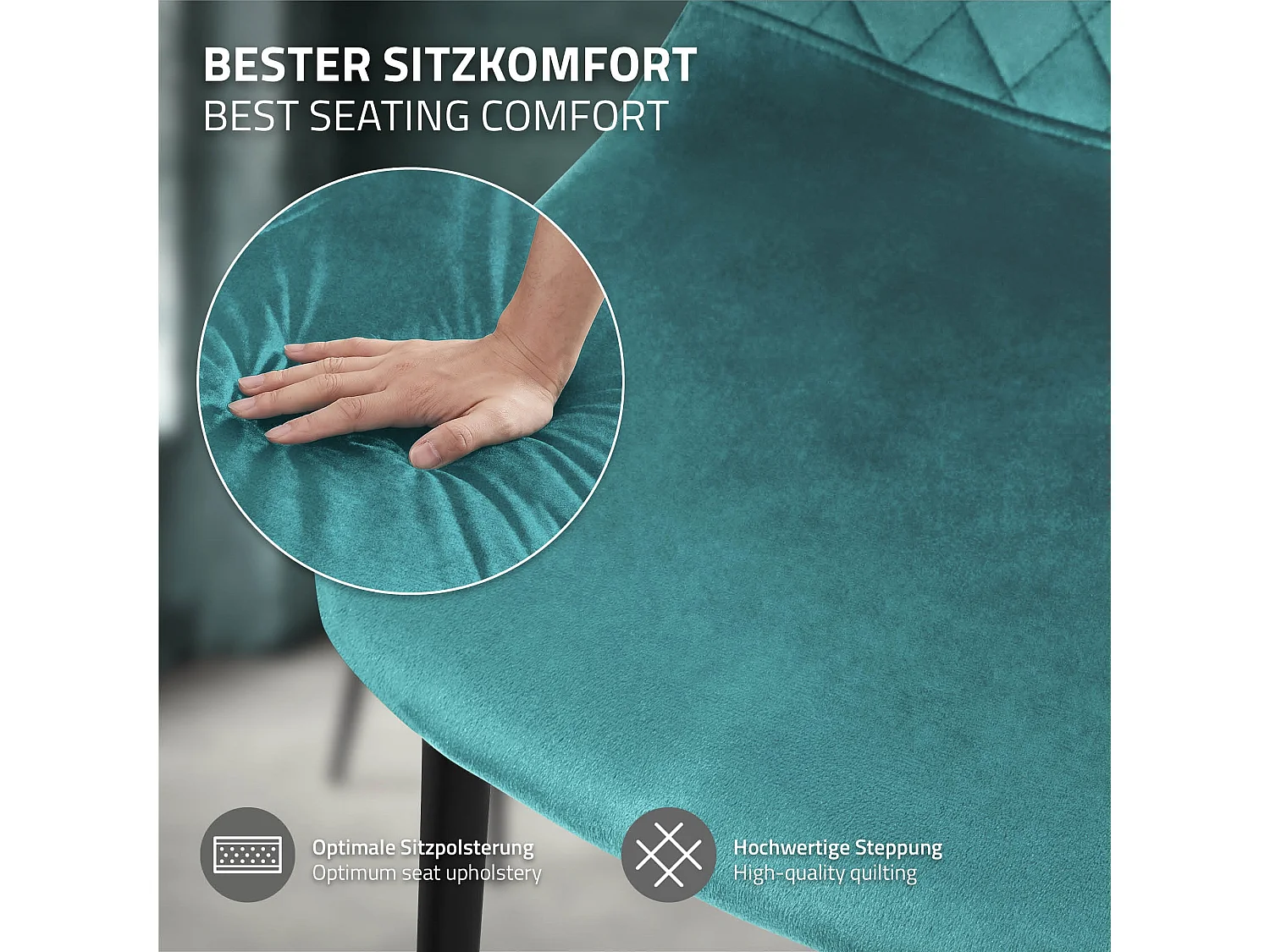 ML-Design 6x Sillas de comedor turquesa tapizado piel sintética con respaldo y patas de metal sillón de diseño moderno para mesa de salón